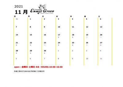 11月の営業予定日